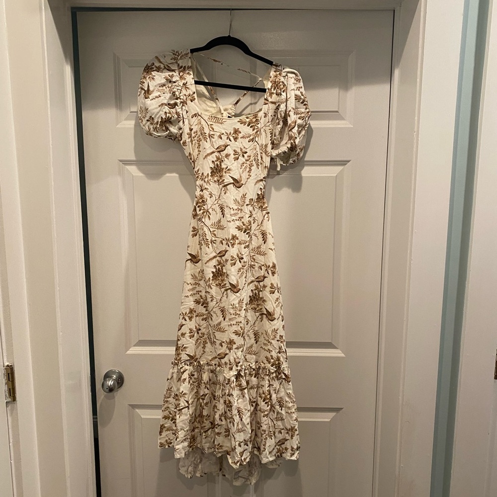 AQUA Bloomingdale’s cottage core sepia print dress